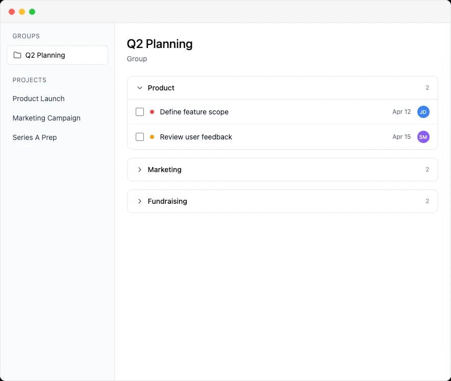 Task list — execution tracking with status visibility